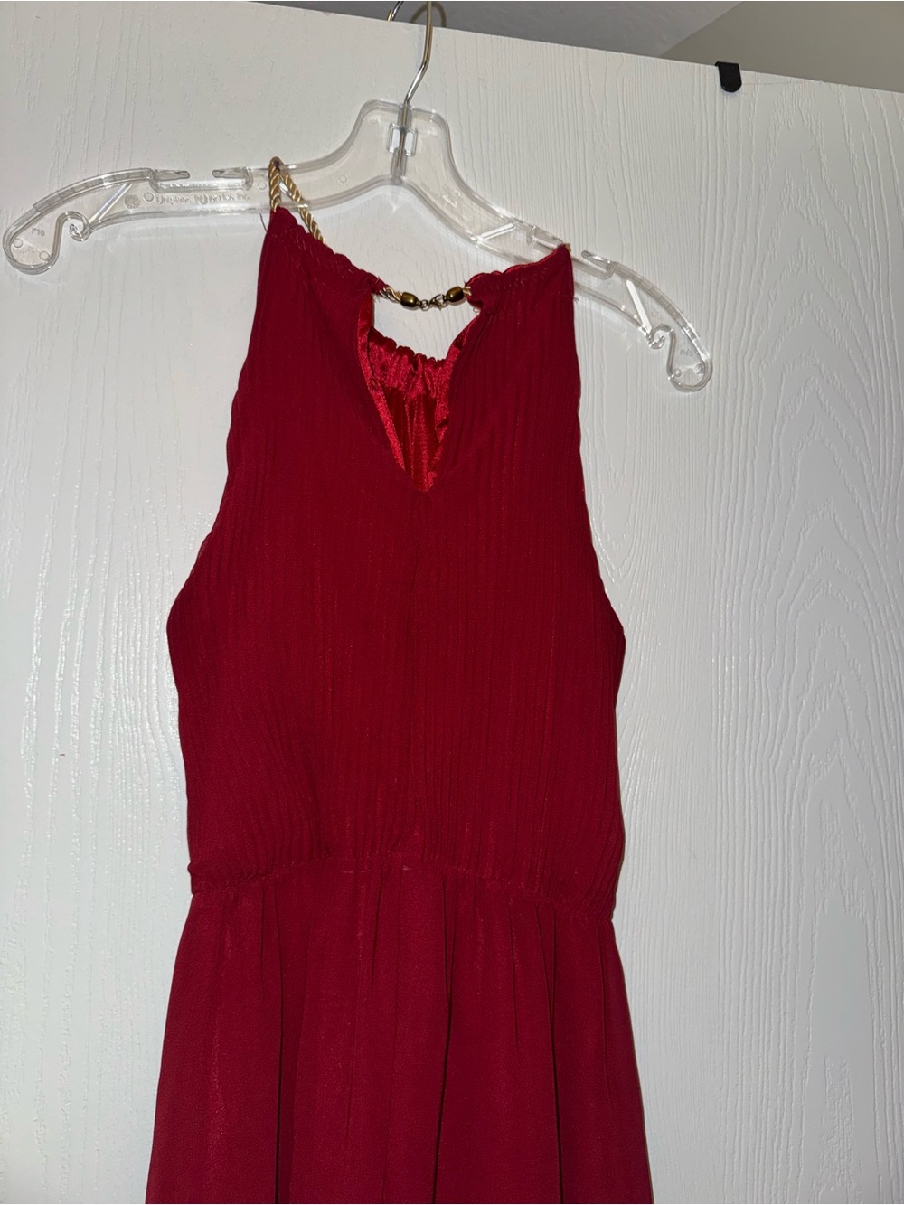 Yu Fei Wine Red With Gold Halter Maxi Dress - Picture 4 of 6